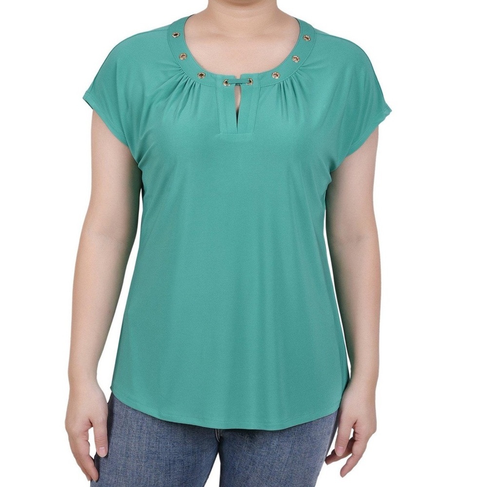 NY Collection Green Tie Front Relaxed Blouse